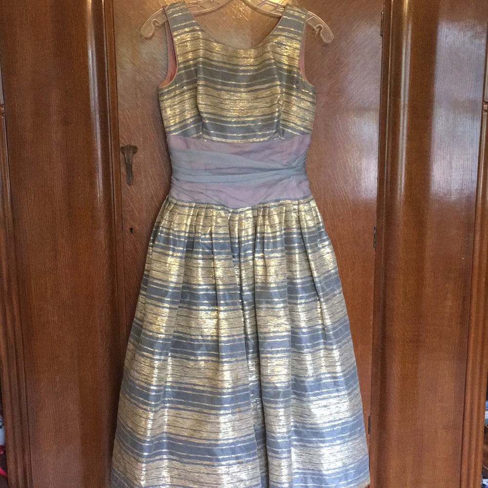 Vintage Gold, Grey, and Pink gown/cocktail dress